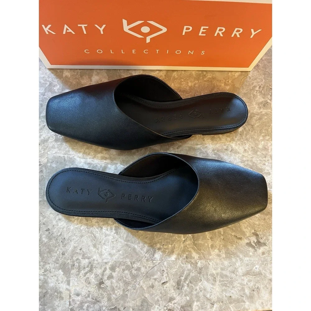 Katy Perry Women's  Size 5 Evie Mule Textured Faux Nappa‎ Black Slide Shoes  NEW